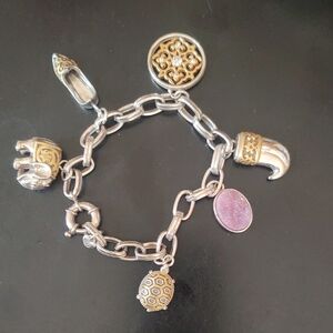Brighton Silver and Gold Charm Bracelet with Pink Accent